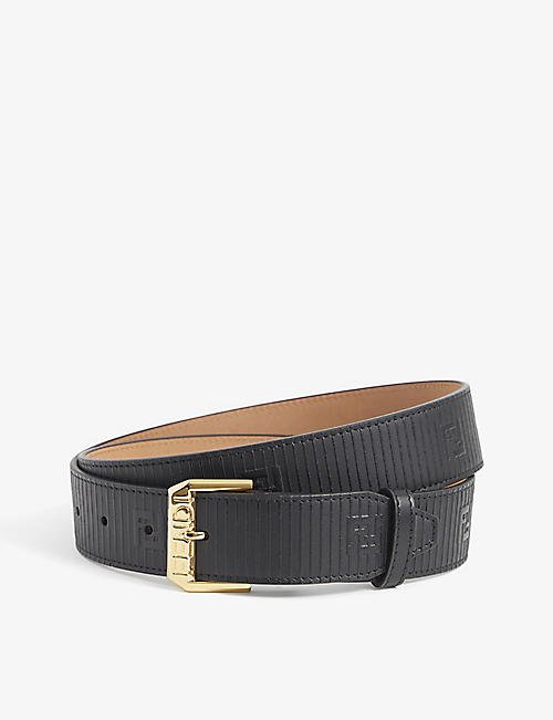 FENDI: Edge brand-embossed leather belt
