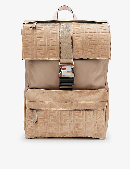 FENDI: Zaino logo-embellished woven and leather backpack