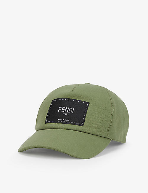 FENDI: Logo patch cotton baseball cap
