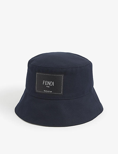 FENDI: Brand-patch wide-brim cotton-canvas bucket hat