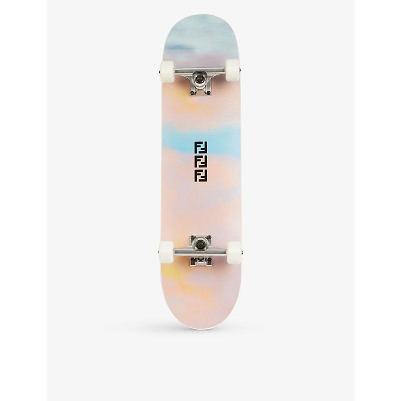 Fendi Logo-print Wooden Skateboard In Blue Multicolor