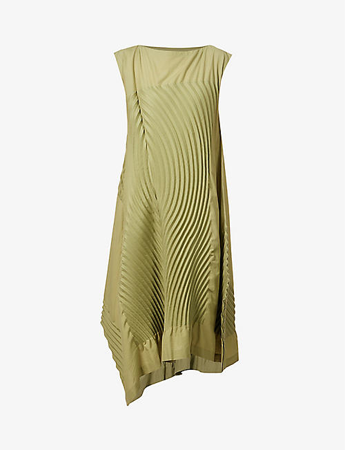 ISSEY MIYAKE: Ripples boat-neck cotton-blend midi dress