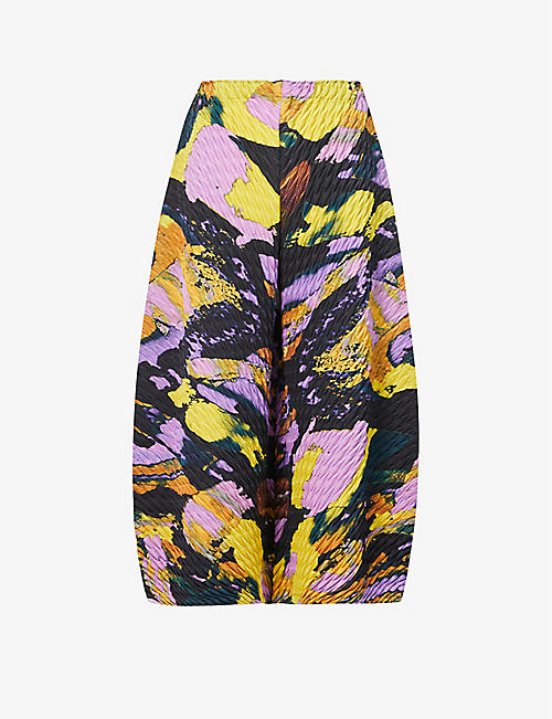 ISSEY MIYAKE: Abstract-print pleated stretch-woven trousers