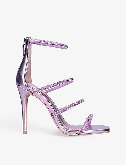 CARVELA: Caged embellished metallic faux-leather heeled sandals
