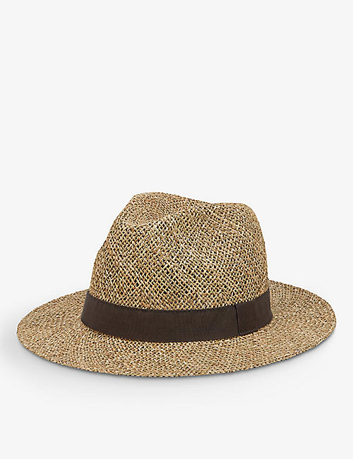 ETON: Contrasting-band wide-brim seagrass fedora hat