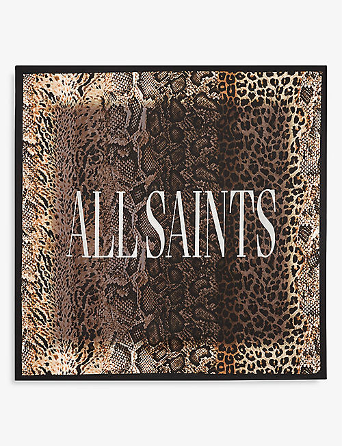 ALLSAINTS: Noche logo animal-print silk scarf
