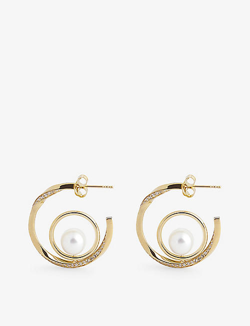 COMPLETEDWORKS: Swirl 14ct yellow gold-plated vermeil sterling-silver, topaz and pearl earrings