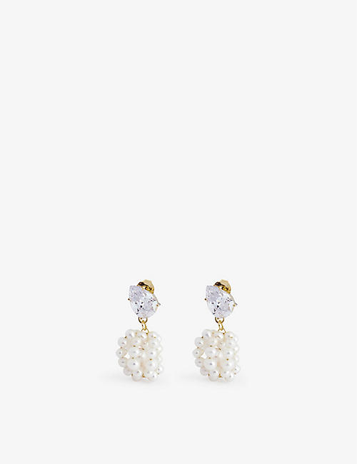 COMPLETEDWORKS: Dark Paradise 14ct yellow gold-plated vermeil sterling silver, zirconia and freshwater pearl earrings