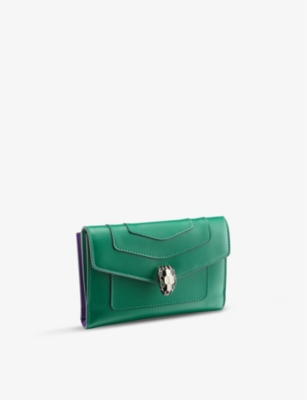 Shop Bvlgari Serpenti Forever Leather Bifold Wallet In Green