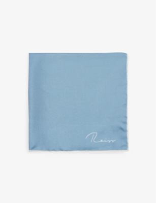 Reiss Mens Airforce Blue Ceremony Logo-print Silk Pocket Square