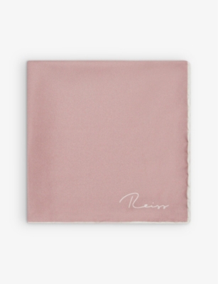 Reiss Mens Pink Ceremony Logo-print Silk Pocket Square