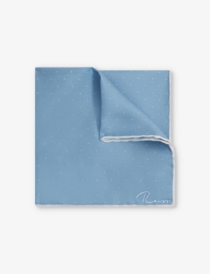 Reiss Mens Blue Liam Polka-dot Logo-print Silk Pocket Square