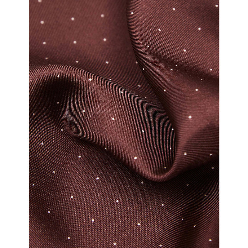 Shop Reiss Men's Burgundy Liam Polka-dot Logo-print Silk Pocket Square
