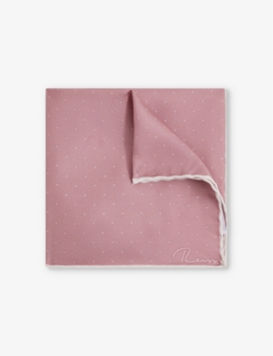 REISS: Liam polka-dot logo-print silk pocket square