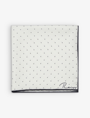 Reiss Mens White Liam Polka-dot Logo-print Silk Pocket Square