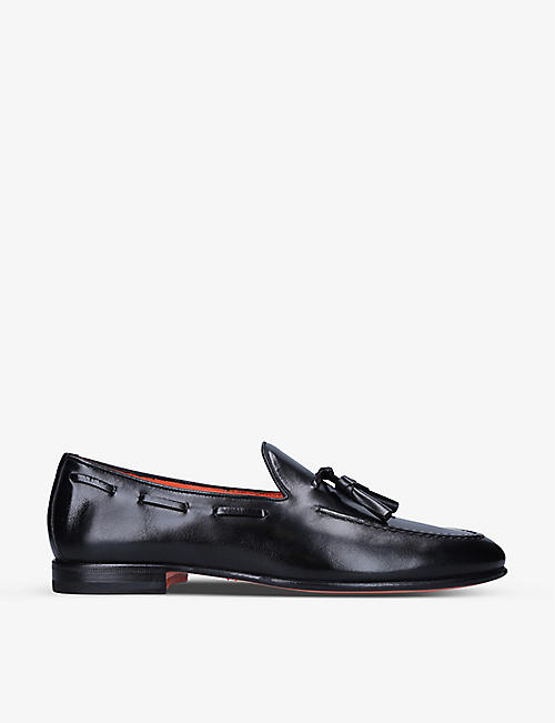 SANTONI: Carlos tassel-embellished leather loafers