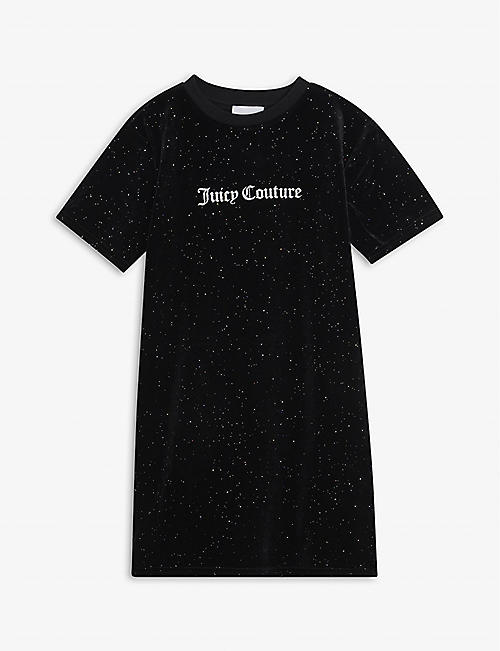 JUICY COUTURE: Brand-embroidered glitter woven mini dress 5-16 years