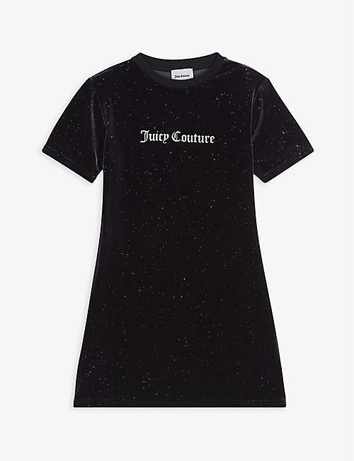 JUICY COUTURE: Logo-print glittered velour tee dress 5-16 years