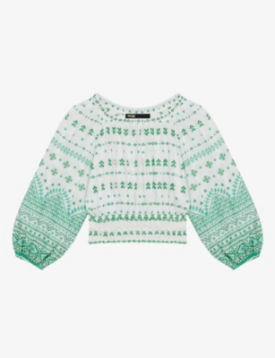 Maje Lolipana Geometric-embroidered Cotton Top In Bicolore