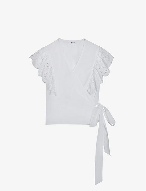 CLAUDIE PIERLOT: Broderie anglaise sleeve organic cotton wrap top