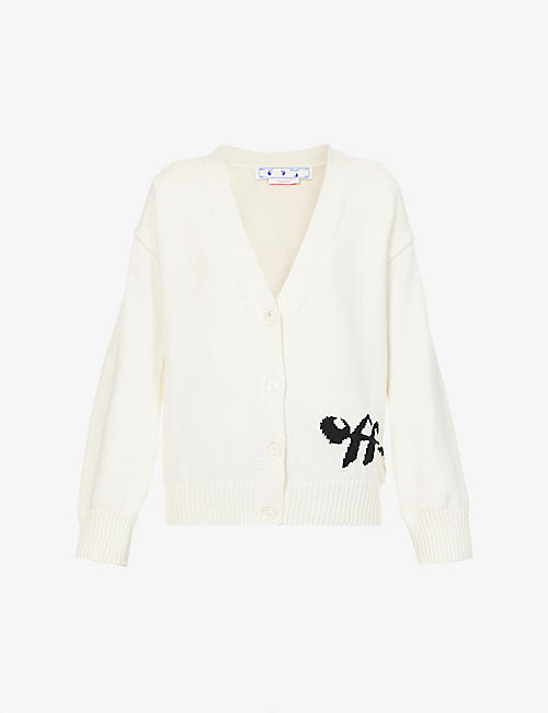 OFF-WHITE C/O VIRGIL ABLOH: Logo-intarsia cotton-blend knitted cardigan