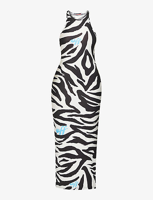 OFF-WHITE C/O VIRGIL ABLOH: Zebra-print round-neck stretch-woven midi dress