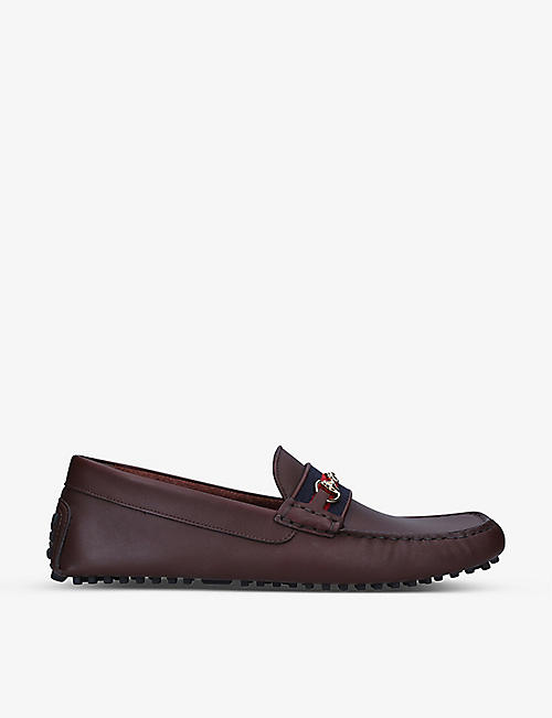 GUCCI: Aryton horsebit-embellished leather driving loafers