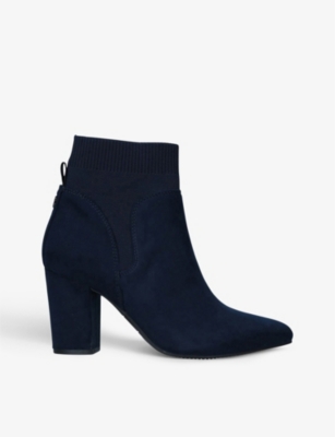 KG KURT GEIGER KG KURT GEIGER WOMEN'S NAVY TOBI2 HEELED KNITTED AND VEGAN-SUEDE ANKLE BOOTS,52953720