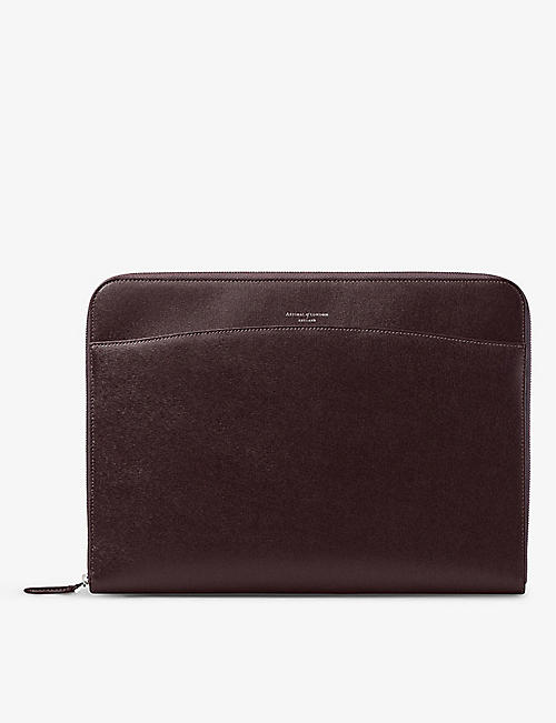 ASPINAL OF LONDON: City zipped leather laptop case