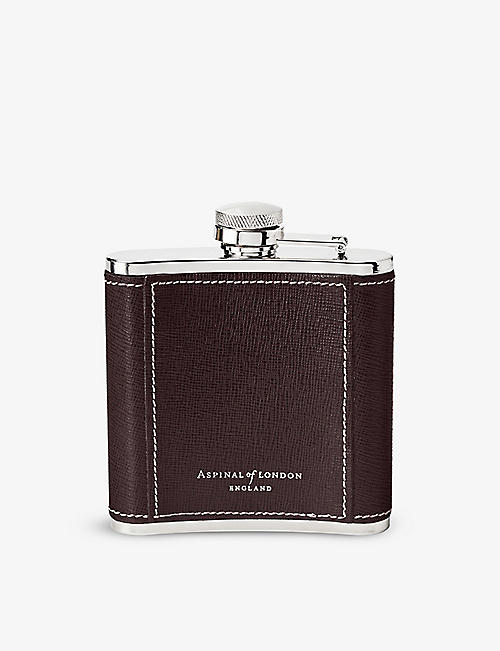 ASPINAL OF LONDON: Classic saffiano leather-bound and stainless steel hip flask 150ml
