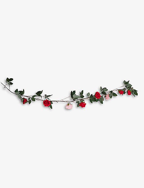 VALENTINES: Foliage artificial rose and string light garland 1.8m