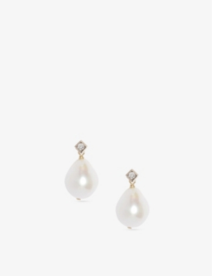 The Alkemistry Womens 14ct Yellow Gold Princess Yellow Gold, Diamond And Pearl Earrings