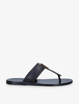 Shop Tom Ford Mens Black Brighton Logo-plaque Leather Sandals