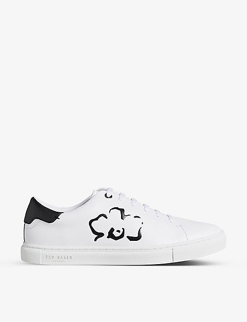 TED BAKER: Sammuel floral-embossed leather low-top trainers