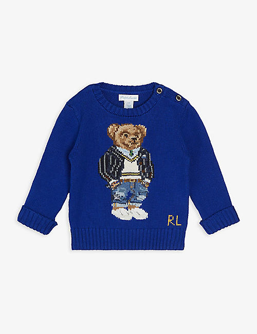 RALPH LAUREN: Polo Bear embroidered cotton jumper 0-24 months