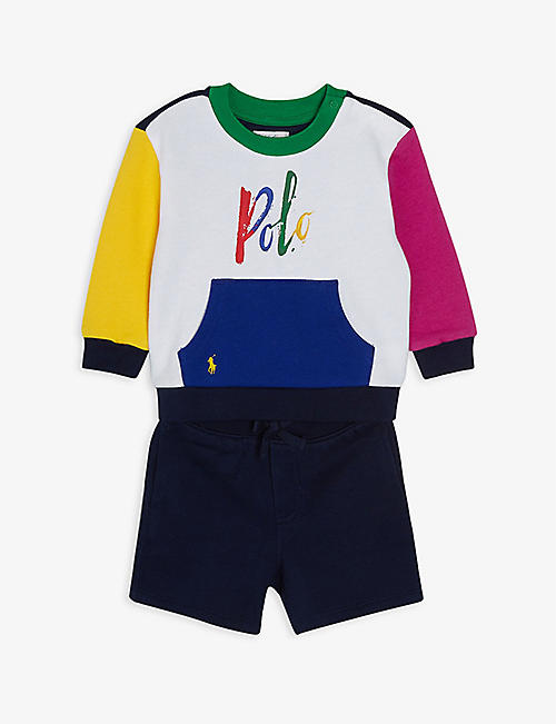 RALPH LAUREN: Polo colour-block cotton-blend sweatshirt and shorts set 3-18 months