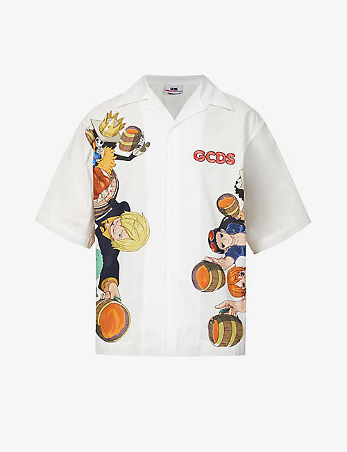 GCDS: GCDS x One Piece anime-print cotton-twill bowling shirt