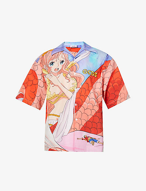 GCDS: GCDS x One Piece Shirahoshi anime-print cotton shirt