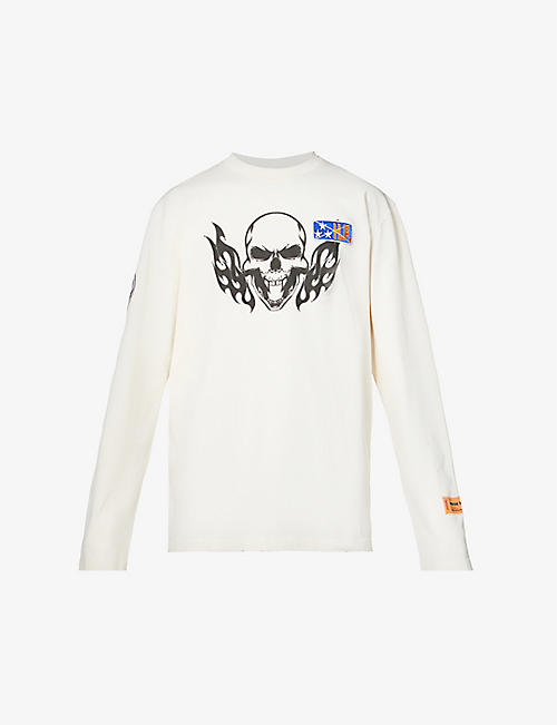 HERON PRESTON: Skull-graphic relaxed-fit cotton-jersey T-shirt
