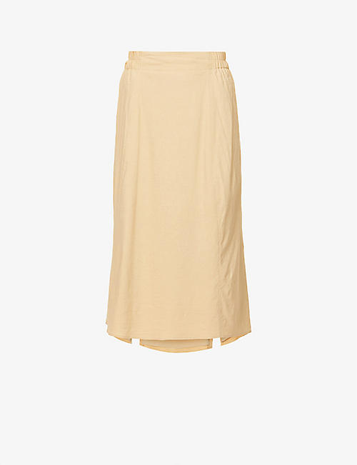 THEORY: Tulip high-waist stretch linen-blend midi skirt