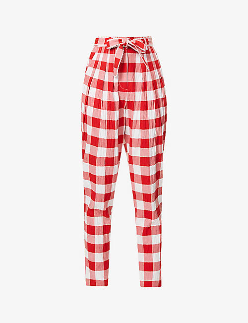 SISTER JANE: Combine gingham-pattern tapered high-rise cotton trousers