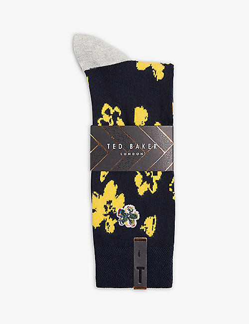 TED BAKER: Flowtwo floral-embroidered stretch cotton-blend socks