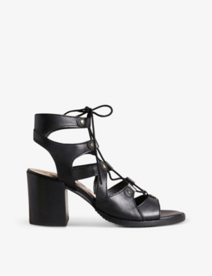 black suedette lace up ghillie block heel sandals