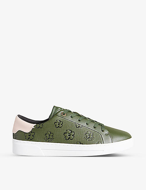 TED BAKER: Taliy floral-embossed leather low-top trainers