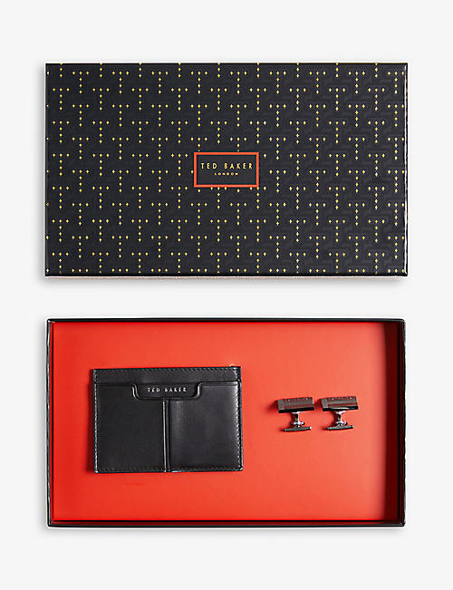 TED BAKER: Samset leather cardholder and brass cufflinks gift set