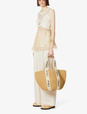 Chloé Woody Medium Paper Basket Bag In White