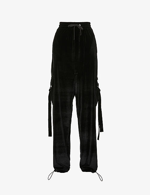 HOOD BY AIR: Drop-crotch tapered mid-rise velour jogging bottoms