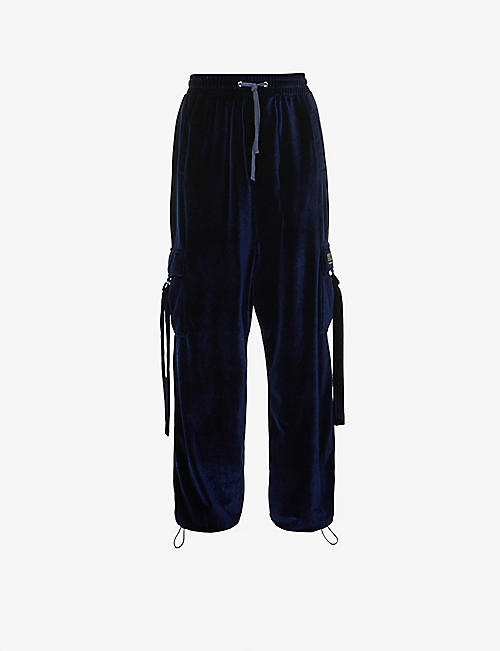 HOOD BY AIR: Drop-crotch tapered mid-rise velour jogging bottoms