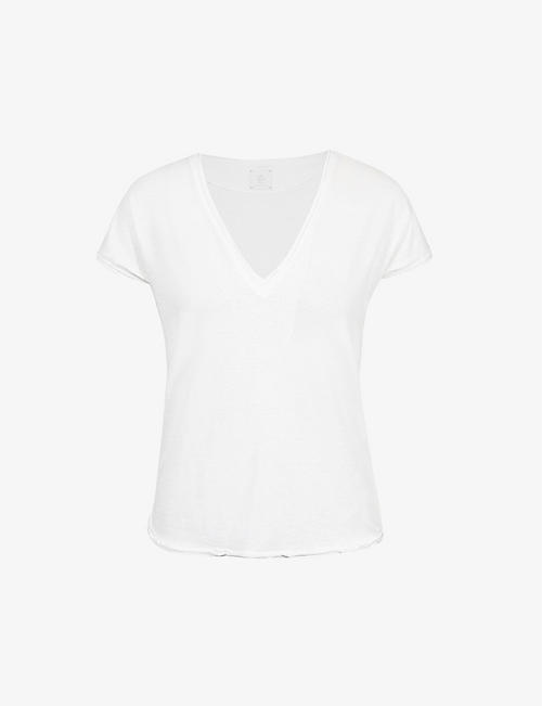 ELEVENTY: Marled V-neck stretch-linen T-shirt