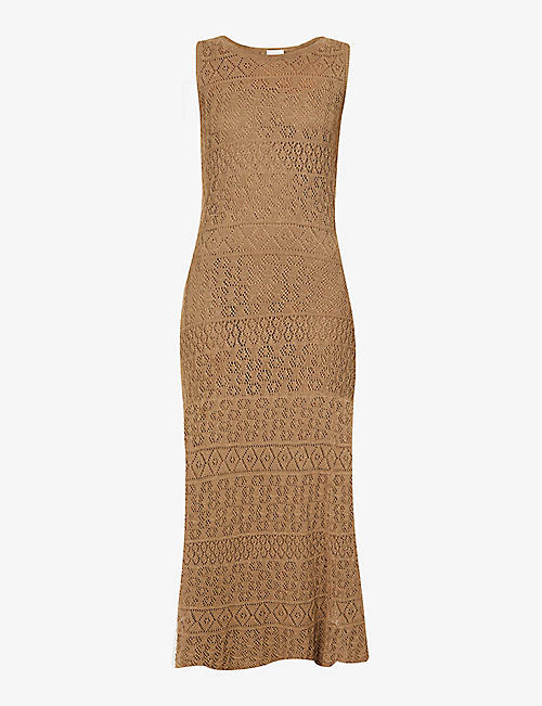 ELEVENTY: Semi-sheer cable-knit linen and cotton-blend midi dress